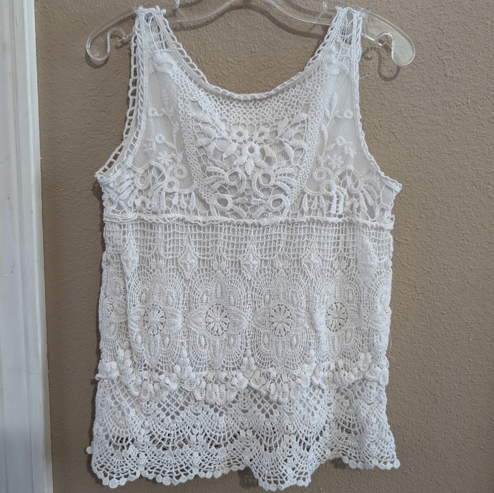 H&M White Girls Crochet Lace Tank Top Size 6/8 - Picture 3 of 4